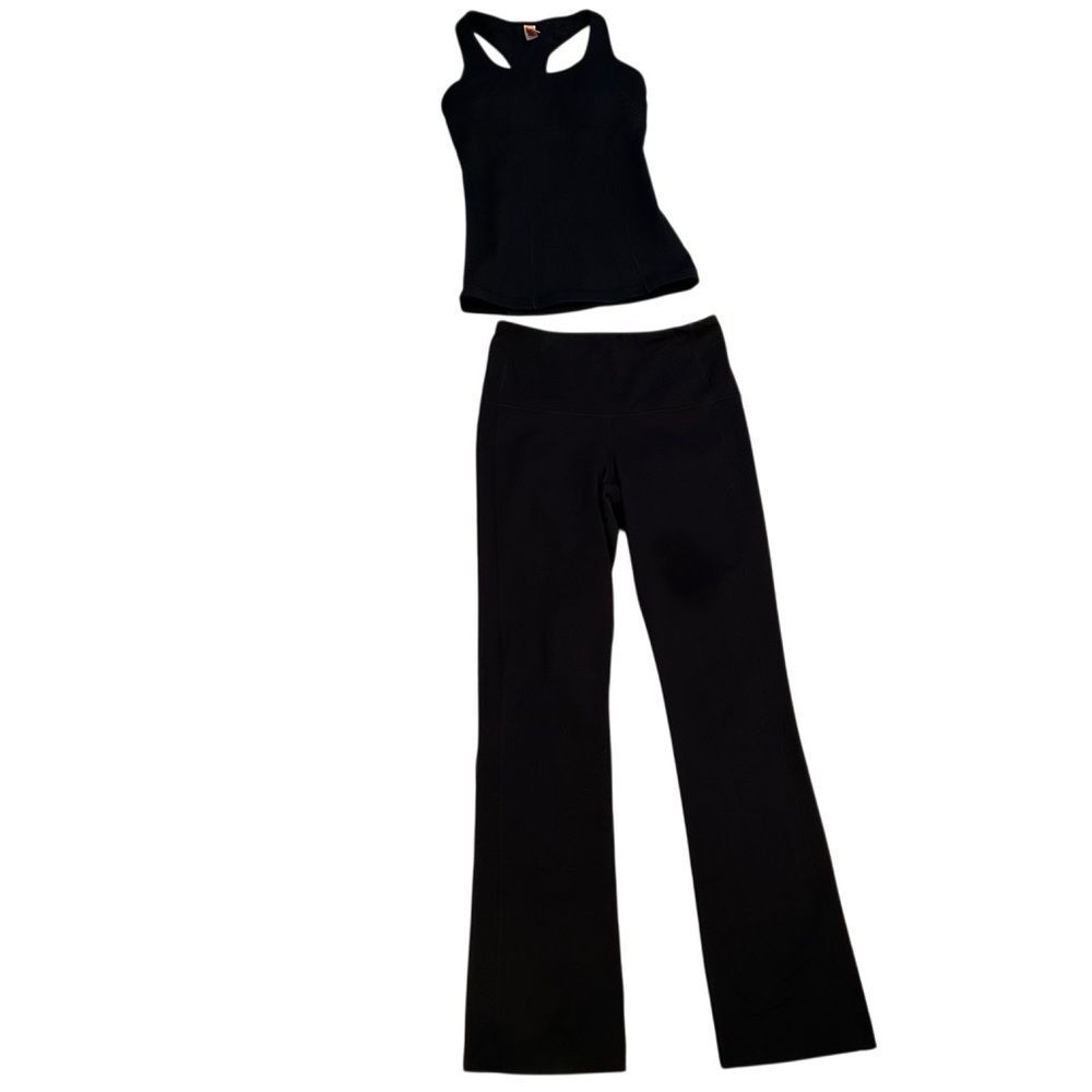 Lucy 2 Pc Set Black Racerback Mesh Tank XS Mesh High Waist Shaper Flare Pant S - Picture 2 of 14